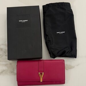 Saint Laurent Fuchsia Clutch with Gold Accent